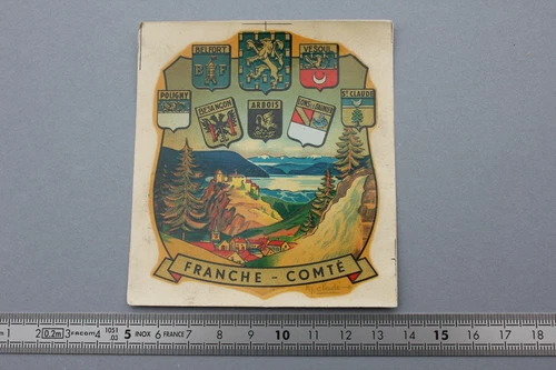 AO Antique Chrome Transfer Decal FRANCHE COMTE Vintage 50/60's Belfort