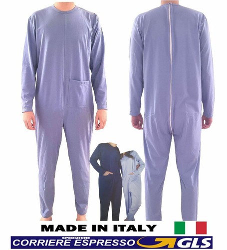 PIGIAMA SANITARIO Intero UOMO DONNA Tutona Zip Posteriore PURO COTONE VARI  COLOR | eBay