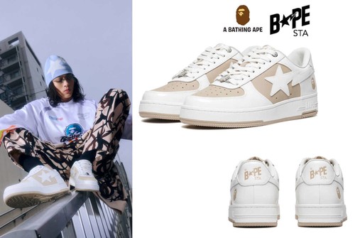A Bathing Ape Men's Low-Top Sneakers 2025 Model BAPE STA #6 Beige FastShip Japan