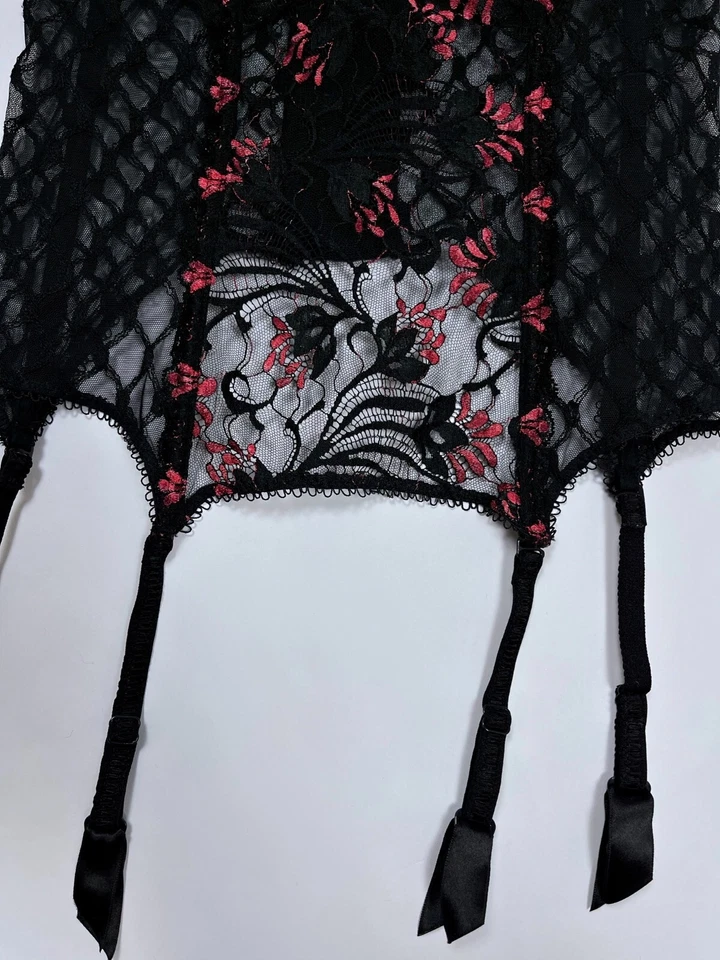 Top Corsé Aubade Bordado Francés Negro/Rosa Vintage Mujer Talla 36B/80B Foto 3 de 4