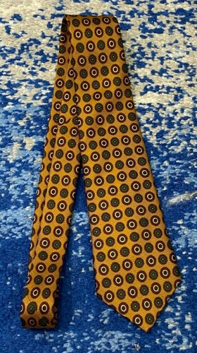 Brooks Brothers Boys Burgundy Green Wheat Mustard Gold Geometric Silk Necktie US - Picture 2 of 4