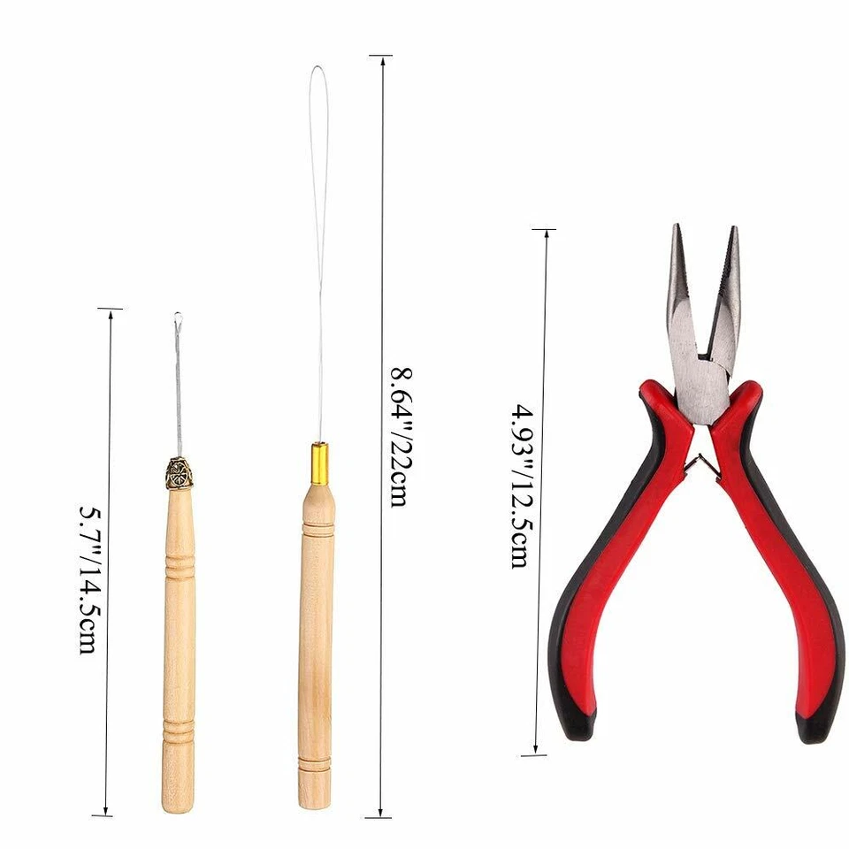 Hair Extension Pliers Wooden Micro Ring Loop Pulling Hook Bead Device Tool Kits - Image 3 of 4