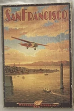 San Francisco Western Express Air Poster Mounted On Frame & Burlap Wall Decor