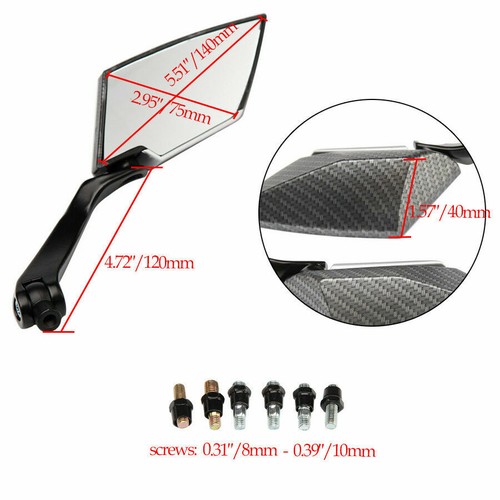 M8 M10 Carbon Fibre Look Rearview Side Mirrors for Honda CBR600RR CBR1000RR 2005 - Picture 6 of 10