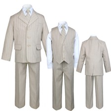 5pc Boy Toddler Kid Teen Wedding Stripe Khaki Blazer Formal Tuxedo Suit Set S-20