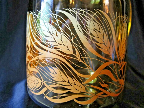 VINTAGE PITCHER AMBER GLASS GOLDEN WHEAT 2QT MID CENTURY MODERN RETRO - Picture 2 of 8