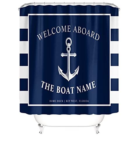 4Pcs Navy Blue Anchor Shower Curtain Set with Non-Slip Rugs and - Picture 3 of 6