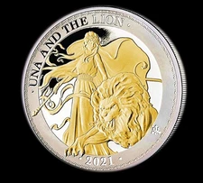 2021 UNA AND THE LION GILDED PROOF - 1 oz 0.999 SILVER COIN - SAINT HELENA
