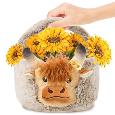 Easter Basket, Soft Highland Cow Plush Baskets, Egg Hunt Brown 