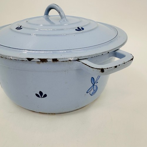 DRU Holland Blu Tulipano Smaltato Ghisa #10 Forno Olandese Casseruola Girarrosto con Coperchio - Foto 2 di 12
