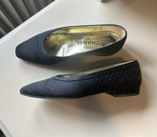 CHANEL Womens Pumps/Ballet Flats 37 Black Quilted Block Heel Slip On Cotton