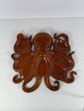 Vintage Octopus Carved Wood Food Or Trinket Tray Decor Nautical Sealife