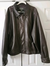 Vintage Eddie Bauer Men's XL Leather Bomber Jacket Brown Lined Zip/Button.