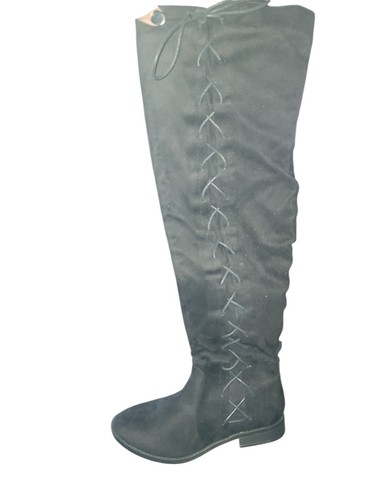 CHARLOTTE RUSSE WIDE KNEE HIGH BLACK LACE UP BOOTS (2) Shoes Footwear