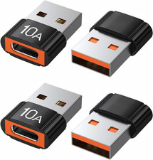 USB to USB C Adapter 4 Pack,10A 200W Fast Charging Data Transfer  USB C Female