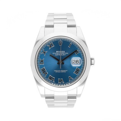 ROLEX DATEJUST 41 REF. 126300 BLUE ROMAN DIAL EDELSTAHL 2019 FULL SET LC100
