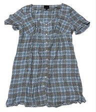MARC JACOBS S/S Wool Rayon Plaid Shirt Dress Blue Size XL MJ1225177