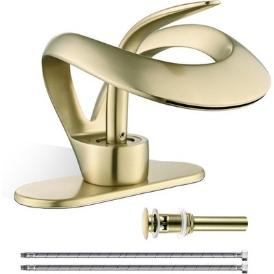AUU Waterfall Brushed Gold Vanity Sink Faucet   Elegant Single Hole Design