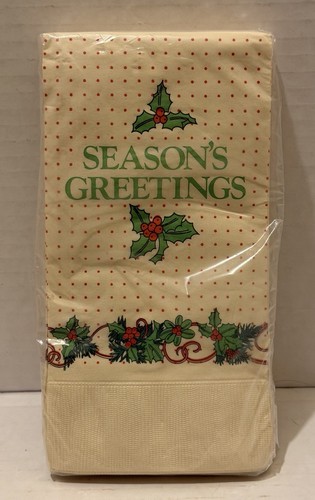NOS (12) Fashion Art Season's Greetings Paper Napkins (Guest Towels) 12"x16 3/4"