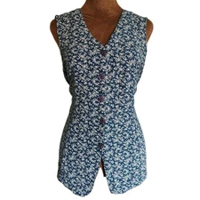 VTG A. Byer V-Neck Green Floral Button Front Vest Sleeveless Size M Cottagecore