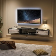 55" Floating TV Stand with Power Outlets, Modern Wall Mounted Media Console S...