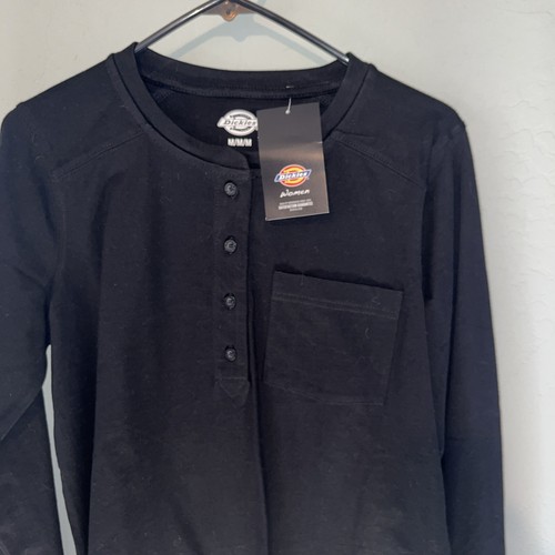 Dickies Womens M Heavyweight Henley 4 Button Long Sleeve NWT Black shirts - Picture 2 of 4