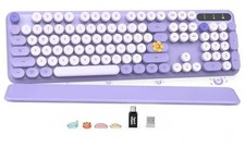 Wireless Keyboard, Round Keycaps, Retro Typewriter Keyboard Colorful-Purple