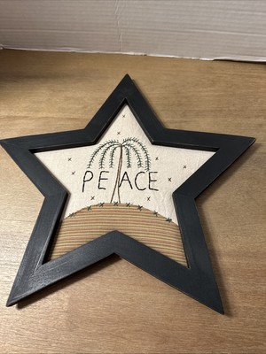 14  Star Framed Embroidered  Peace  Fabric Wall Hanging Decor