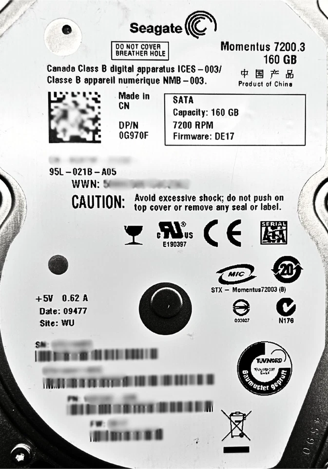 Dell 0G970F 160GB 7.2K SATA 2.5 3G ST9160411ASG | Server | Storage - Image 2 of 4