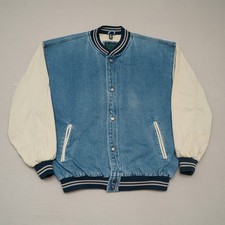 Vintage 80s North Bay Limited Mens Denim Cotton Bomber 2 Tone Jacket Adult L
