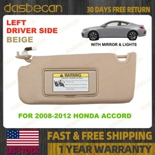Beige Left Driver Side Sun Visor w/ Lights Mirror For Honda Accord 2008-2012