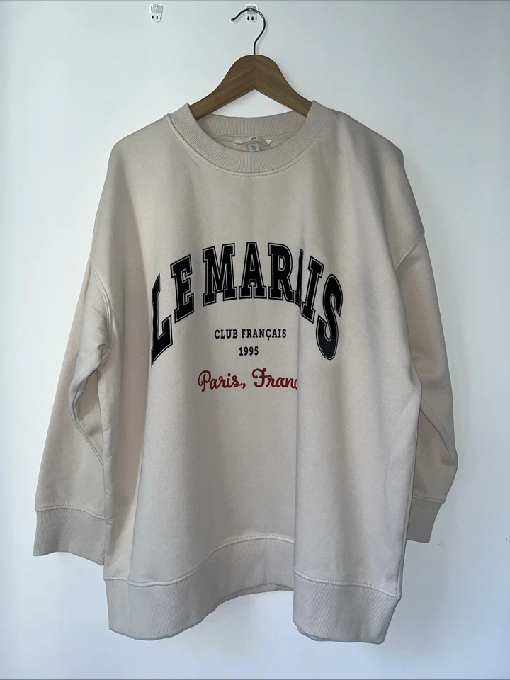 H&M Women’s Ivory Slogan Oversized Sweatshirt Jumper Size Large BNWT - Image 4 of 4