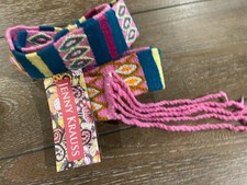 NEW Sundance Catalog Embroidered Wool Belt Jenny Krauss Lava Stripe Pink Blue M