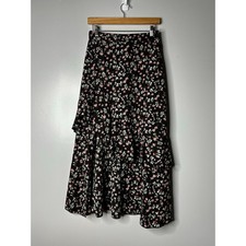 Tiered Maxi Skirt Dark Floral Women's Medium Front Slit Witchy Whimsigoth Grunge