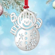 Silver Snowman Christmas Tree Ornament Set - Metal Snowman Hanging Ornament f...