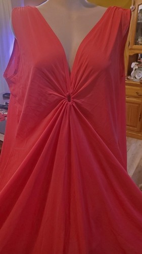 Vintage Sears SILKY NYLON Hot Pink FULL SWEEP/Keyhole Nightgown, L/XL; EXC! - Picture 2 of 5