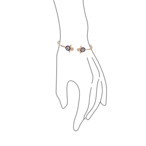CZ Pave Hamsa Hand Evil Eye Bangle Bracelet, Rose Gold Plated Sterling Silver - 第 2/4 張圖片