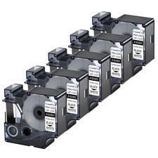 5PK Black on White Nylon Industrial Label 18489 for DYMO Rhino 3000 19mm Tape