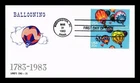 US COVER HOT AIR BALLOONING 200TH ANNIVERSARY FDC COMBO LANDS END CACHET