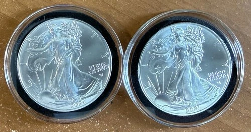 Lot of Two (2) 2021 $1 American Silver Eagles Type 2 - Brilliant Uncirculated