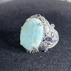 VINTAGE 925 STERLING SILVER BLUE Larimar RING-SZ 6-LG FANCY SETTING
