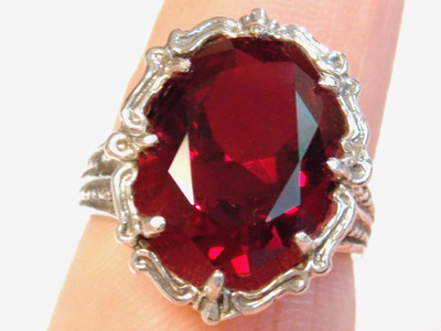 12 kt roter Labor Rubin Größe 9 Ring 925 Sterlingsilber filigran Vintage Stil USA
