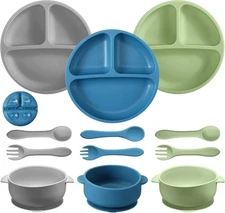 Chengu 12 Pcs Silicone Bowl with Suction Set for Baby Toddler Matte Colors 