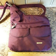 Travelon Nylon Crossbody Sling Bag RFID Anti-Theft In Wine Color w Gray Lining