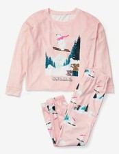 New Justice Girls 10 Plus Year 2 Piece Pajamas Set PJs Top  Pants Bear Ski