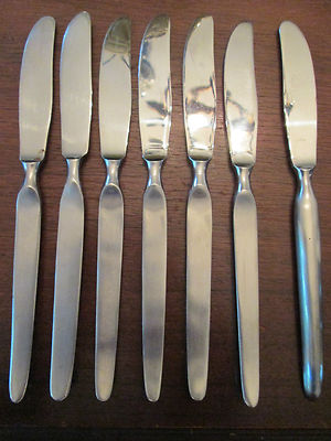 SET 7 DINNER KNIVES! Vintage STANLEY ROBERTS stainless SIENNA pattern EXCELLENT!