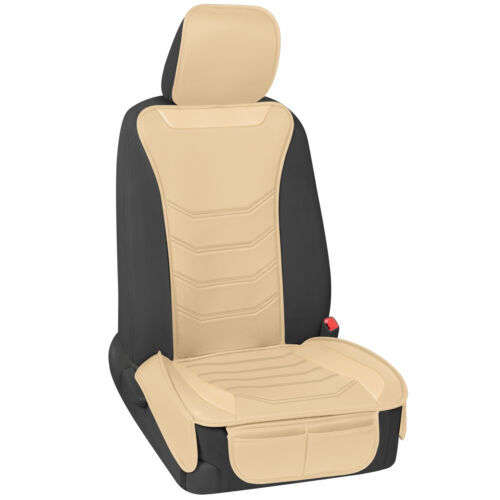 Motor Trend Solid Beige Faux Leather Car Seat Cover for Front Seats of Auto Truck Van and SUV Enhances Comfort and Style