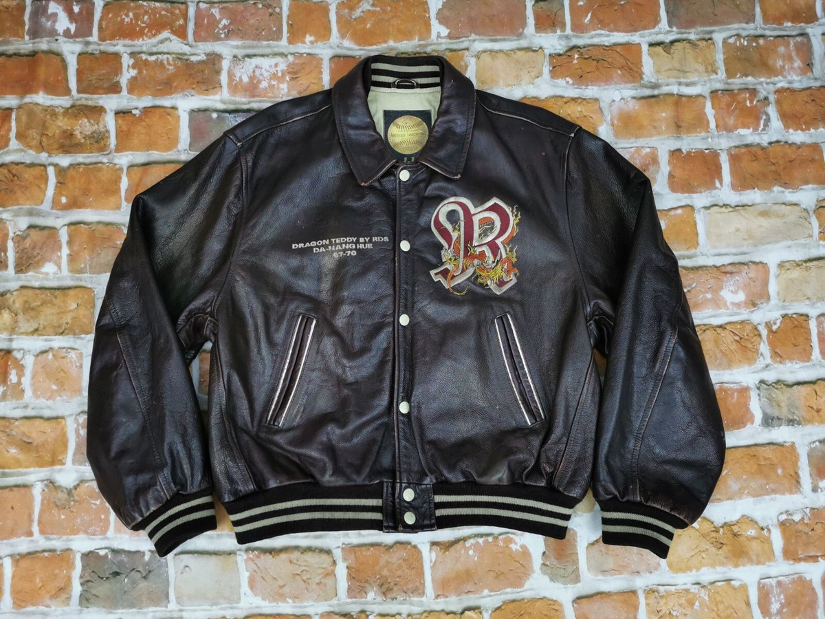 Veste En Cuir Vintage Redskins - Bomber Dragon Teddy - Taille XL - Beige/Cappuccino