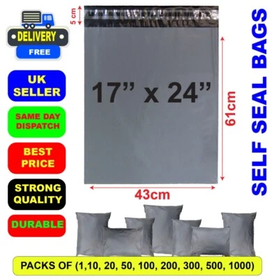 17 x 24" Grey Mailing Bags Strong Parcel Postage Plastic Post Poly Self Seal Bag