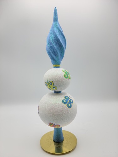 Patricia Breen Butterfly Finial 2-Ball Blue Yellow Christmas Finial Tree Topper - Picture 9 of 13